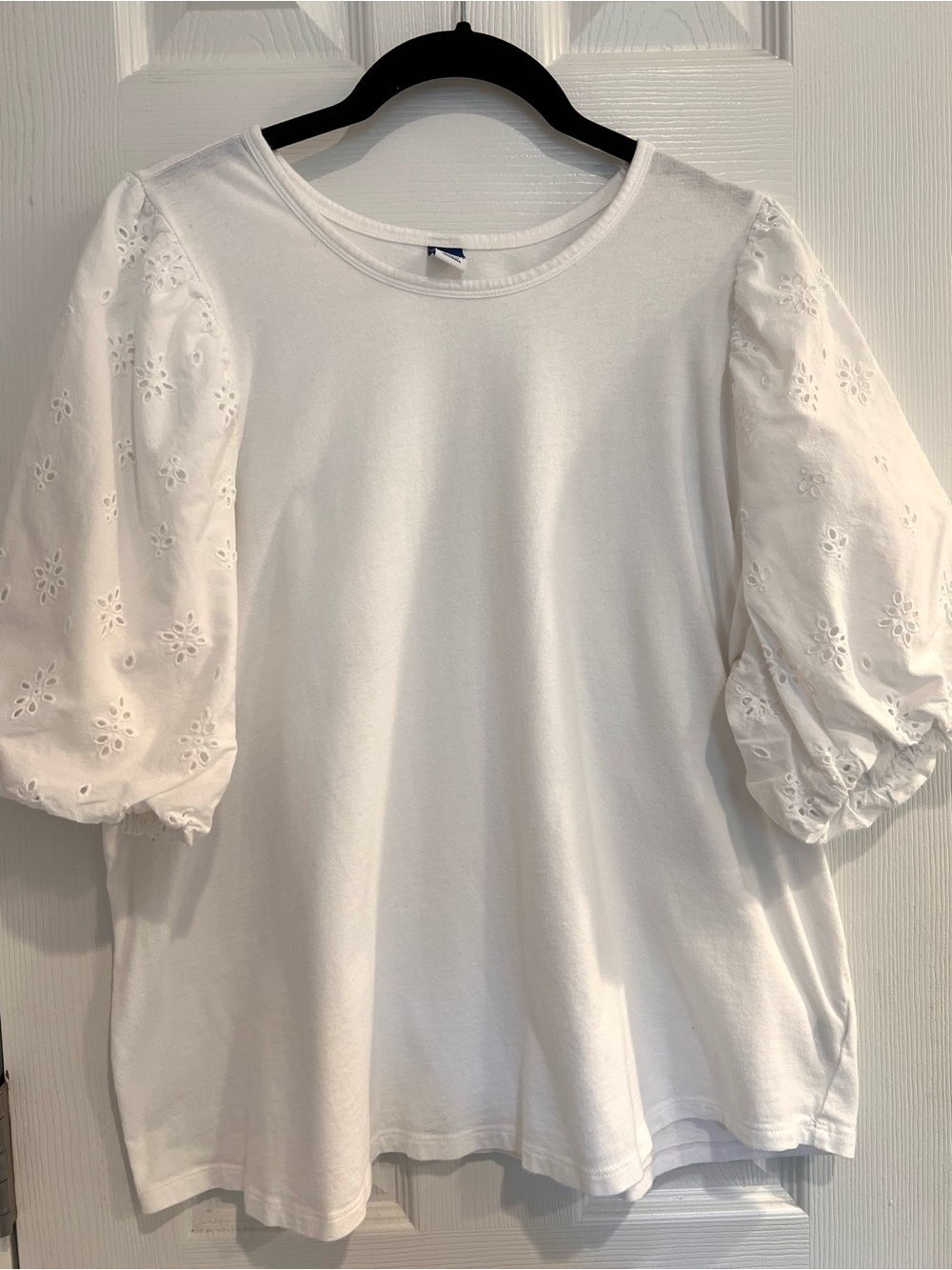 100% Cotton Eyelet Puff-Sleeve T-shirt Blouse Top Women’s XL White Old Navy